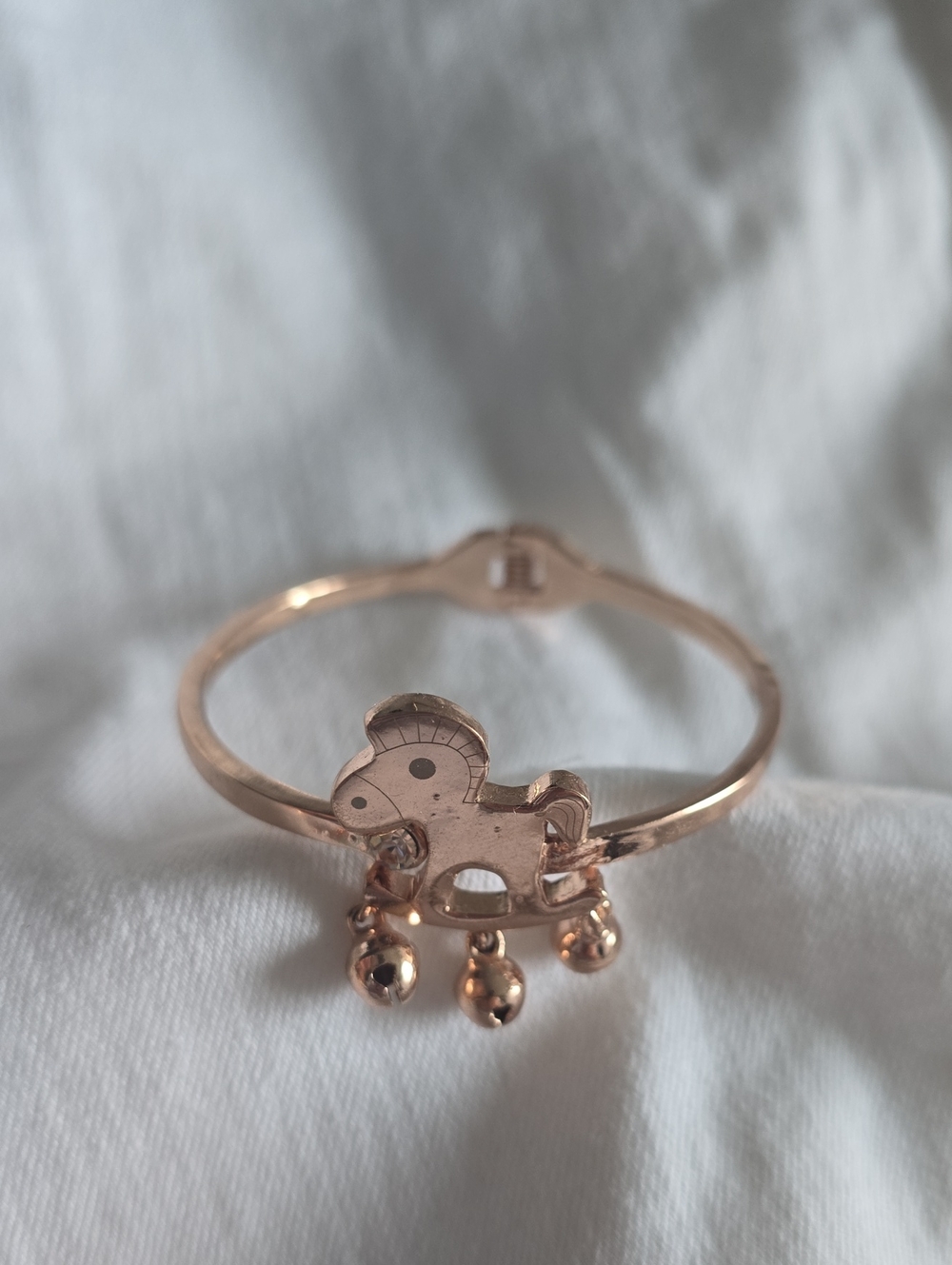 Rose Gold Colored Horse Bangle Bracelet with Bells